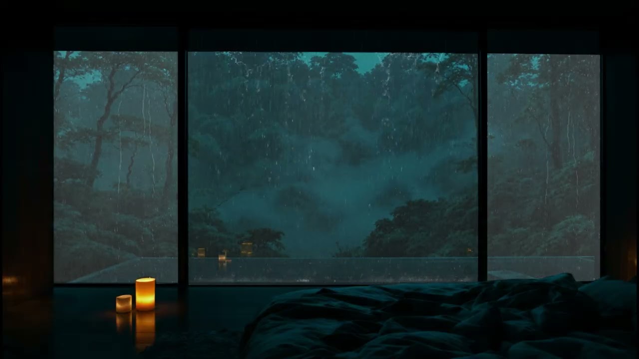 Midnight Rain Sanctuary 🌧️ Cozy Candlelight & Jungle Storm Sounds for Deep Sleep & Total Relaxation