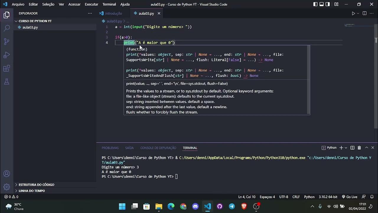 Aula 03 - Condições if e else - Curso de Python - YouTube