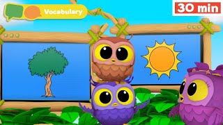 Hoot, Scoot & What - New Show | Learn Vocabulary for Kids | First Words & ABC alphabet for Babies