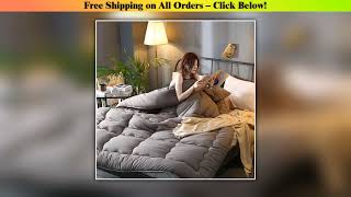 Grey thick quilted winter hotel style quilt Comforter Queen King soft winter quilt very screenshot 2