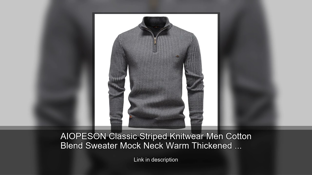 AIOPESON Classic Striped Knitwear Men Cotton Blend Sweater Mock Neck Warm Thickened Old Money L