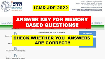 ICMR JRF 2022!!ANSWER KEY FOR MEMORY BASED QUESTIONS||CHECK NOW.