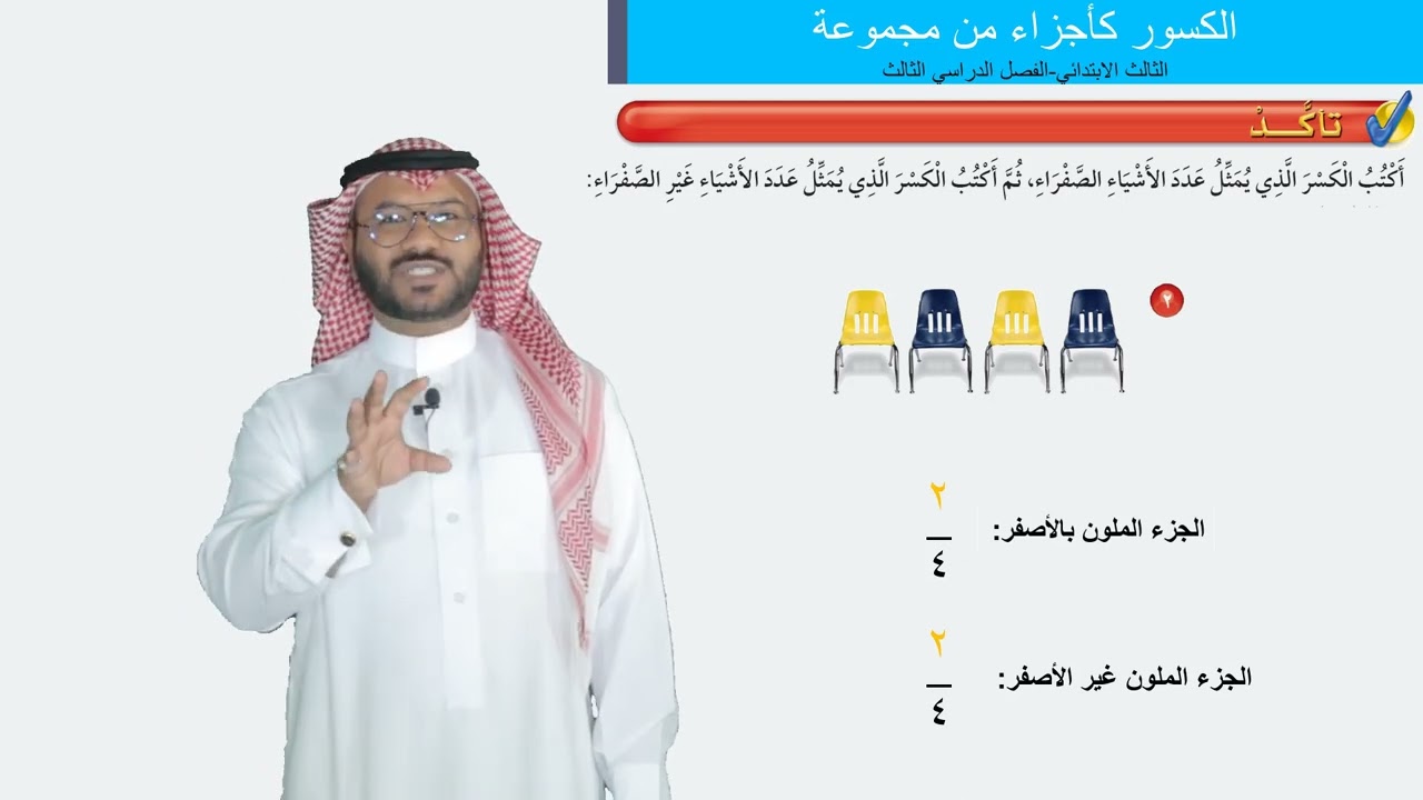 الكسور كأجزاء من مجموعة  -  الثالث الابتدائي  -  الفصل الدراسي الثالث