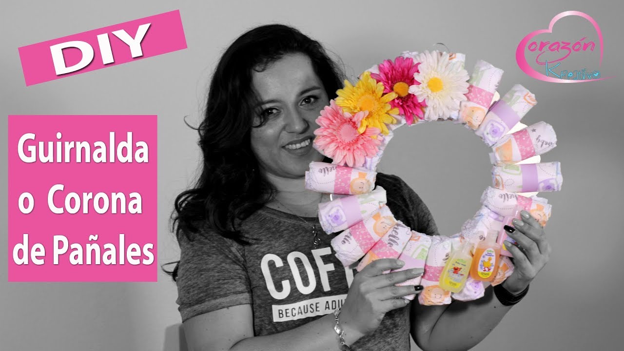 Como Hacer una Corona o Guirnalda de Pañales para Baby Shower DYI (Ideas para Baby Shower)
