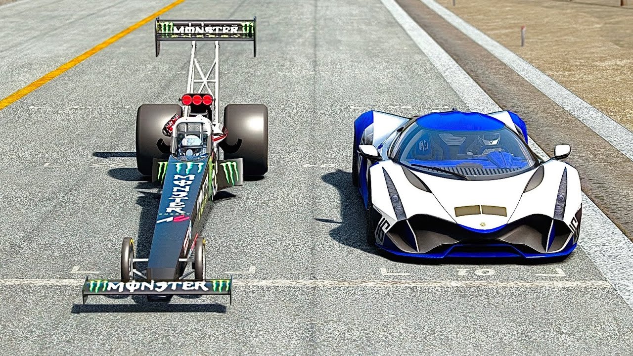 Devel Sixteen 2023 Model vs Top Fuel Dragster at Special Stage