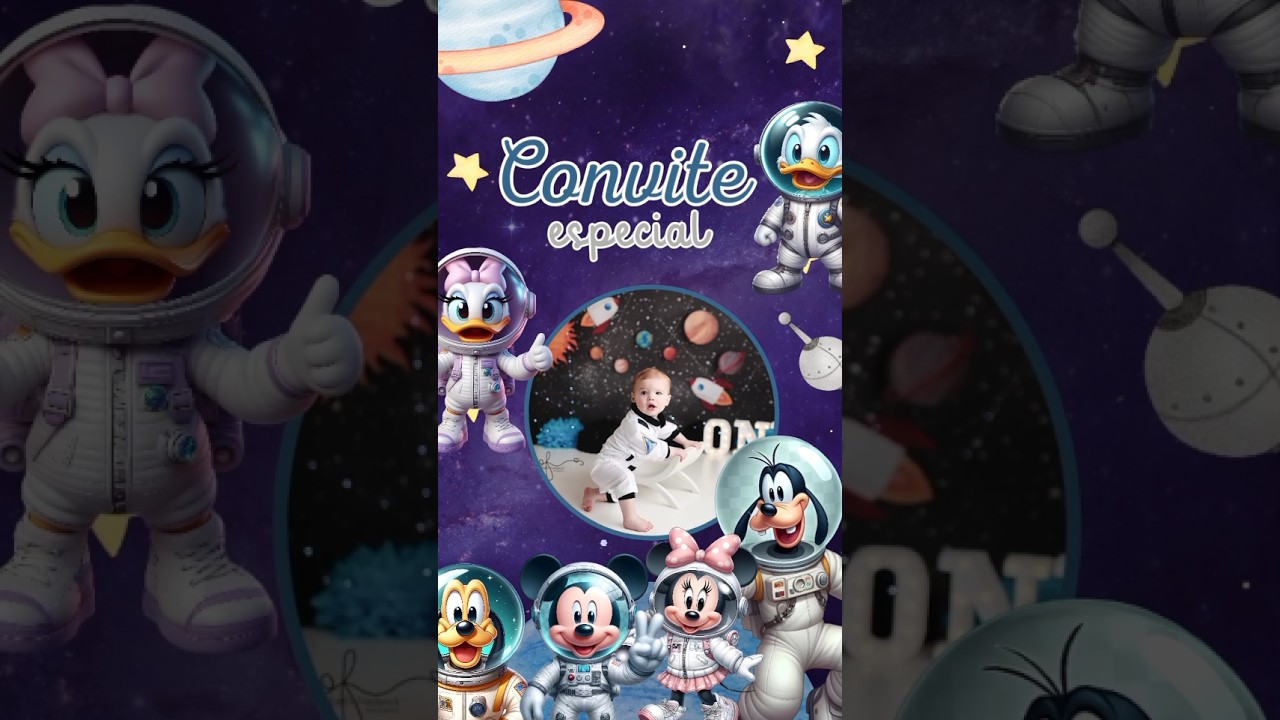 Convite animado Mickey astronauta 