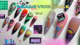Miami Vice Nails🌴🦩🌞 step by step in depth press on nail art tutorial (aura nails + 3d nail art)