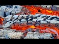 The sounds of fire and the crackling of firewood in the fire bowl