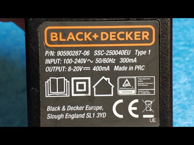 Black&Decker SSC-250040EU Type 1 8-20V 400mA Battery Charger Battery  Charging