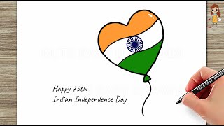 How to Draw Indian Flag Heart Balloon Easy | 75th Indian Independence Day Card Easy screenshot 5