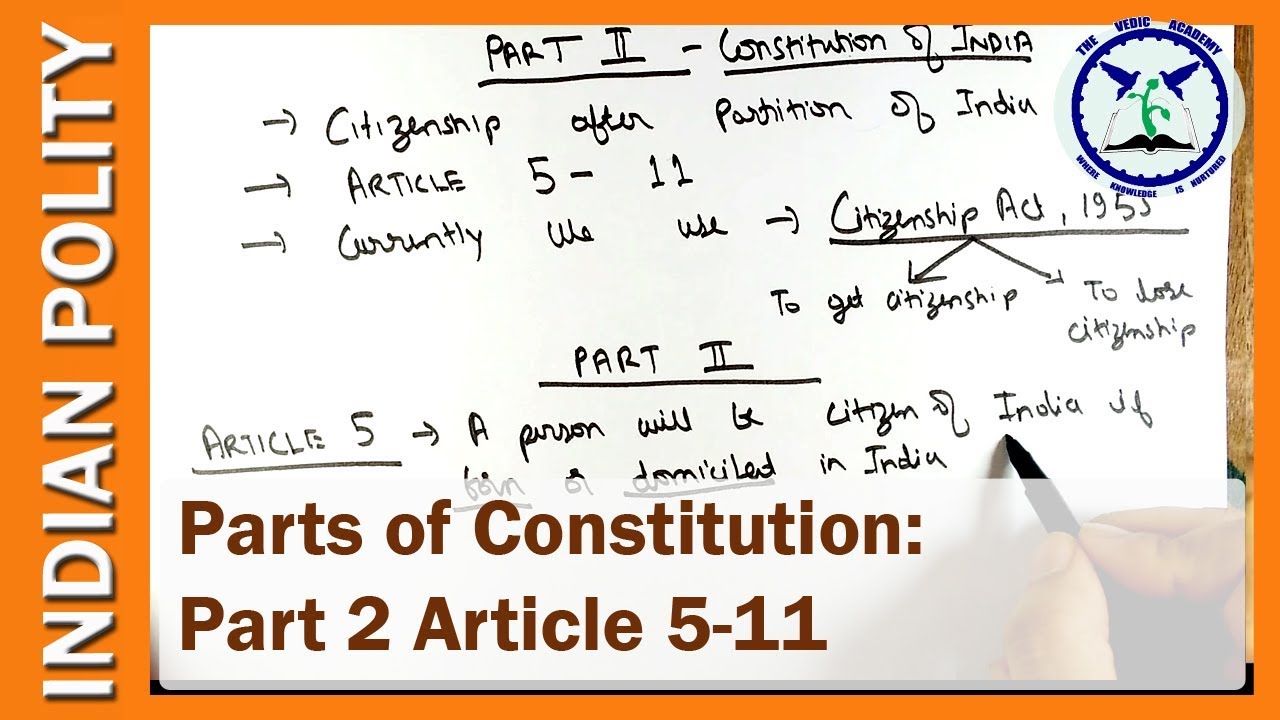 Part 2 of constitution of India | Article 5-11 | Indian Polity | SSC ...