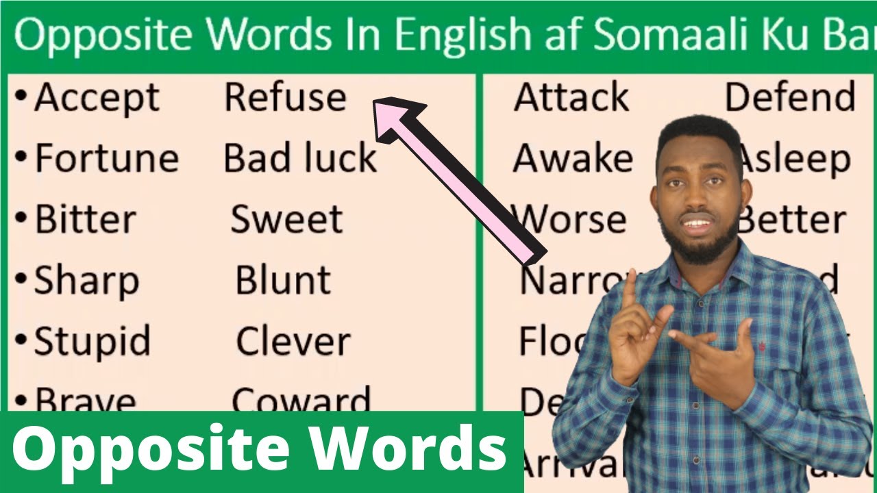 30 Opposite Words In English af Somaali Ku Baro | Macalin Omar | English to Somaali !!