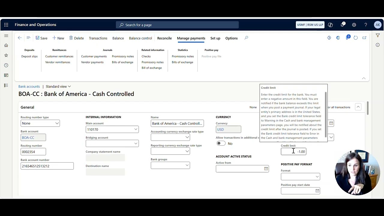 How to prevent your bank balance from going negative or resolve the “You cannot post the journal because the bank's credit limit has been exceeded” error