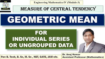 Geometric Mean | Measure of Central Tendency | Geometric Mean for Individual Series