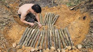 Building a shelter in the woods to stay overnight to avoid wild animals and reptiles