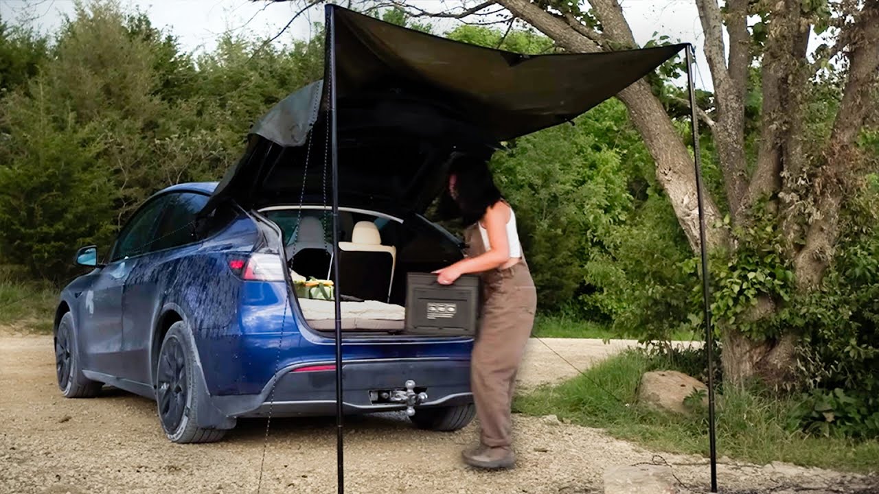 Relaxing Solo Camping & Fishing in Tesla Model Y