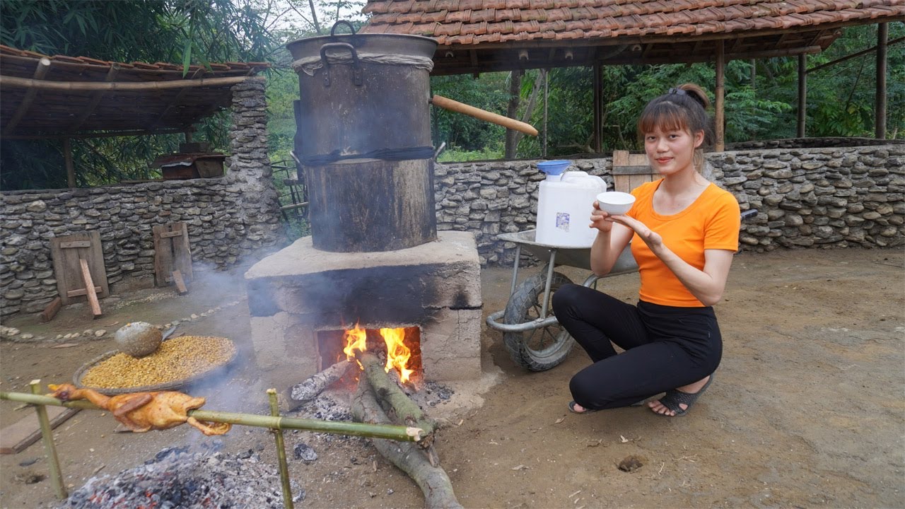 Modern Process of producing beer on a wood stove - Primitive Technology for building green farm