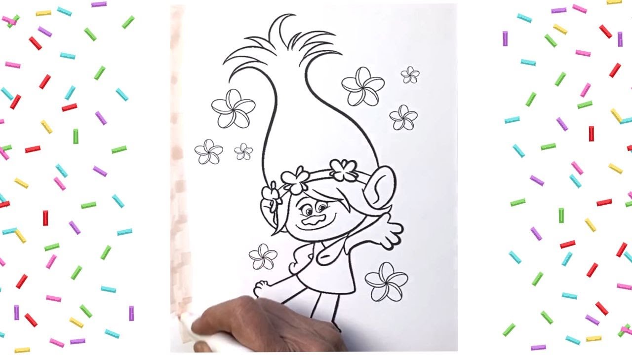 Poppy Waving Hello Coloring Page with Marker / Trolls Dream Works