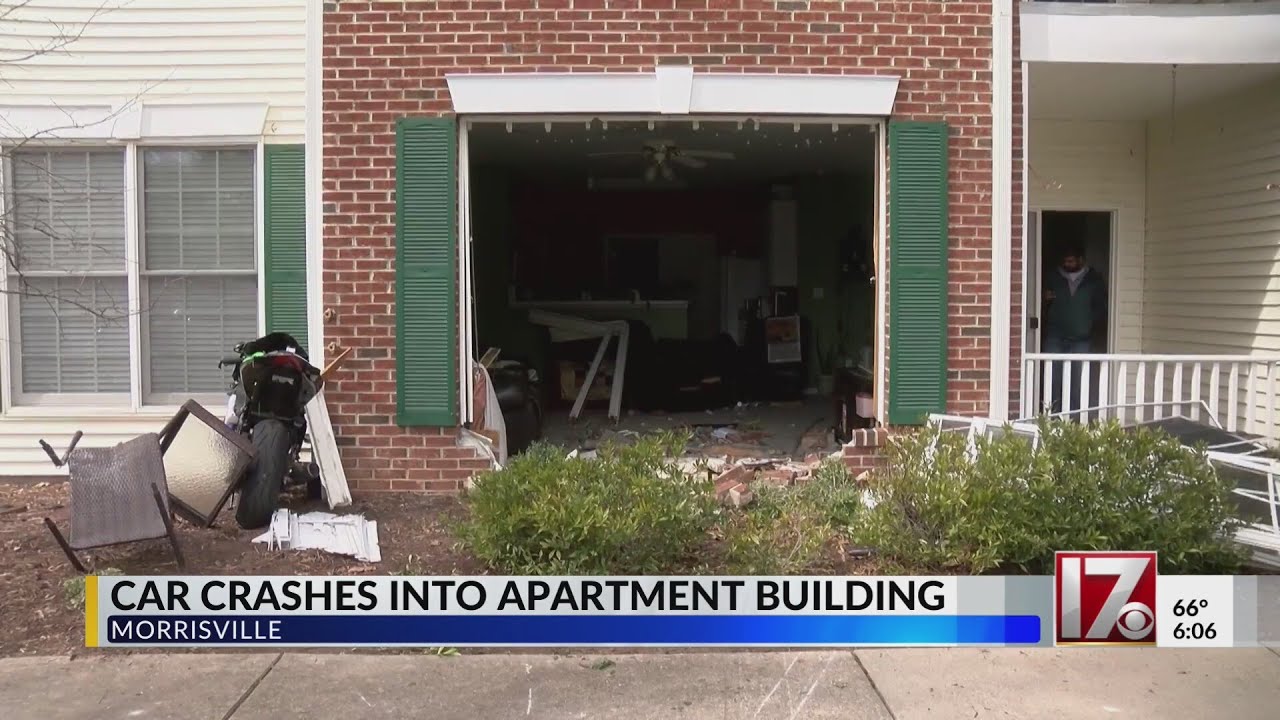 Car crashes into apartment building in Morrisville