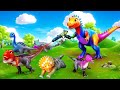 Funny color changing allosaurus vs colorless dinosaurs red trexs colorful rescue mission comedy