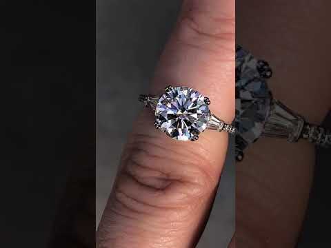 Round Lab Grown Diamond & Diamond Baguette Engagement Ring ring video
