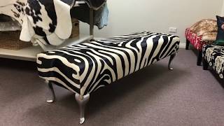 Zebra Print Cowhide Ottoman by Gorgeous Creatures 2024