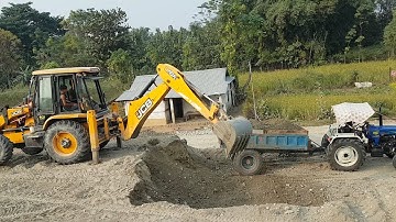 JCB Machine Working on Sandy Place - JCB Loading Gravel in Tractor - JCB 3DX Video