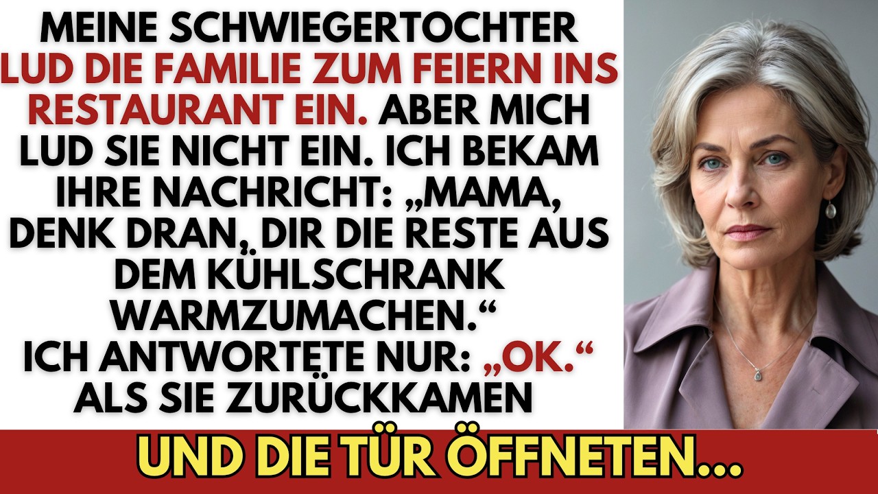 An einem Freitagabend saß ich in meiner eigenen dunklen Küche und bekam eine SMS von meiner Schwiegertochter Victoria, während sie mit meinem Sohn im teuren Steakhouse feierte: „Mama, wärm die...