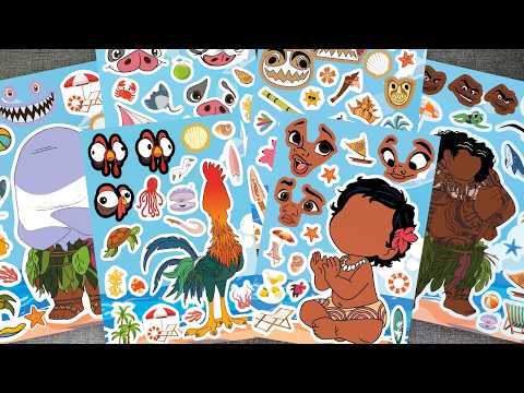 [💸paper diy💸] Disney MOANA 3 Movie DIY Make a Face Stickers Activity with Moana, Maui, Pua #moana