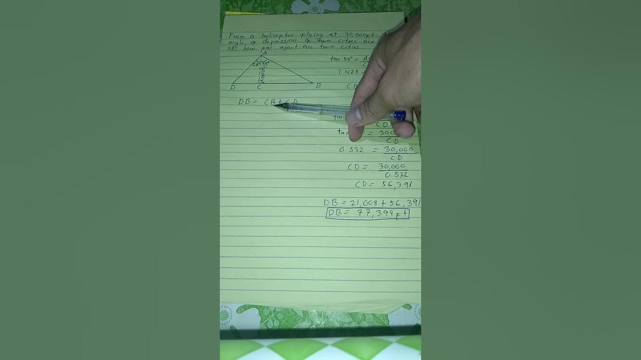 helicopter flying 30,000ft, the angle of two cities are 28° and 55