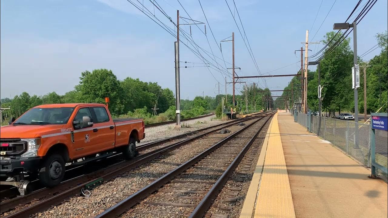 SEPTA truck riding on on the tracks at Neshaminy Falls and the driver