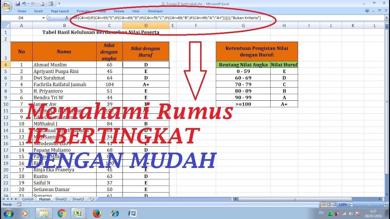 Belajar Excel: Memahami Rumus IF Bertingkat dengan mudah