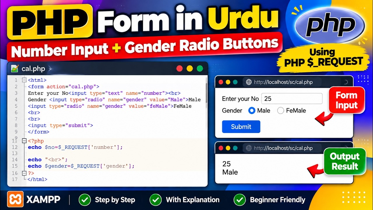 PHP Form in Urdu | Number Input & Gender Radio Buttons Using PHP ...