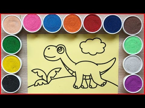 TÔ MÀU TRANH CÁT KHỦNG LONG ĐI DẠO - Colored sand painting dinosaurs (Chim Xinh)