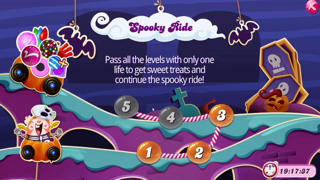 Candy Crush Saga Spooky Ride Level 1 - 5 | Completed Level 1 & 2 - YouTube