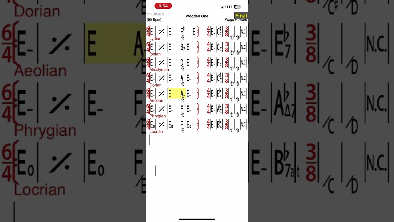 Wooden One (modal exercise )- Wago Howard - Play Along Charts
