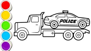 Police Car Transporter Drawing, Painting, Coloring for Kids and Toddlers