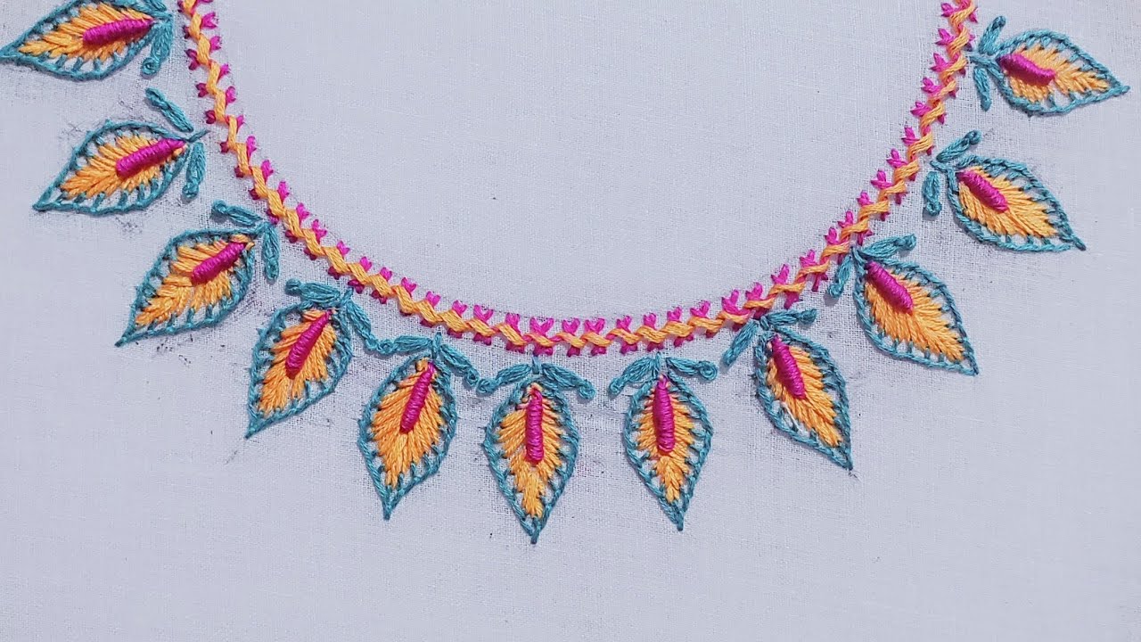 Hand Embroidery Neckline Design / Blanket Stitch, Herringbone Stitch YouTube