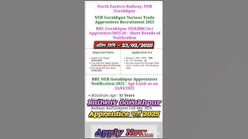 Railway NER RRC Gorakhpur Apprentice Online Form 2025 | Railway New Vacancy 2025 #railway #rrc #job