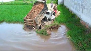 First Start Amazing PROJECT!! Filling Land Delete Garbage Pond Use Strong Bulldozer & 5ton Truck.