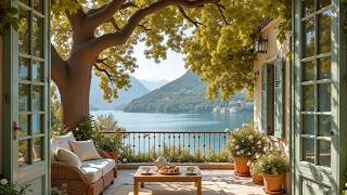 Serene Mountain Lake Veranda Jazz ☕ Soft Jazz with Tea Time and Calm Water Views
