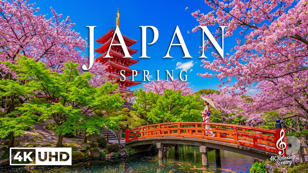 Весна в Японии 4K - Прекрасный фильм о природе под фортепианную музыку | 4K Ultra HD