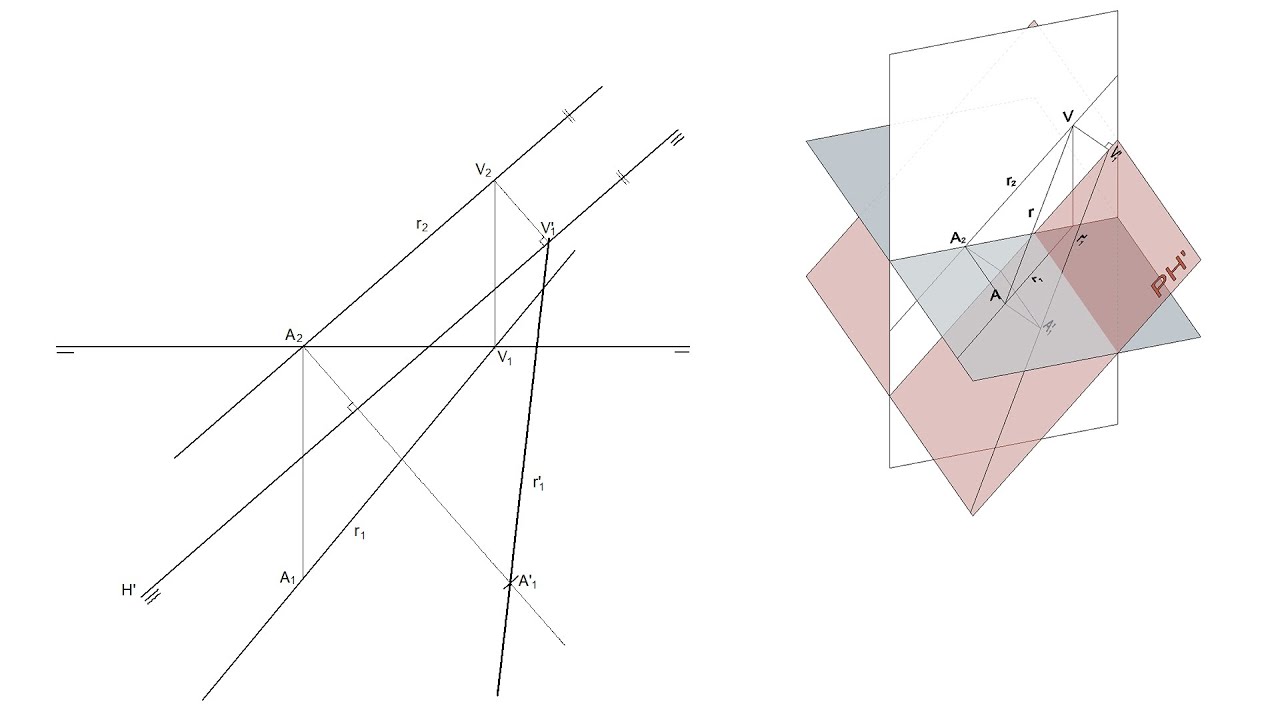 Convertir recta oblicua en horizontal mediante cambio de plano en Sistema Diédrico