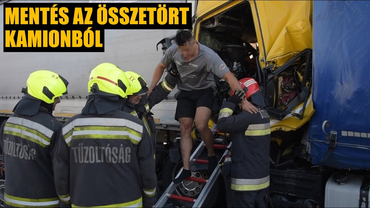 Mentés a súlyosan összetört kamionból | TŰZOLTÓK BEVETÉSEN