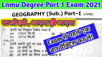 lnmu Part 1 exam Geography vvi objective ! Ba Geography 100 marks vvi objective . GUESS OBJECTIVE
