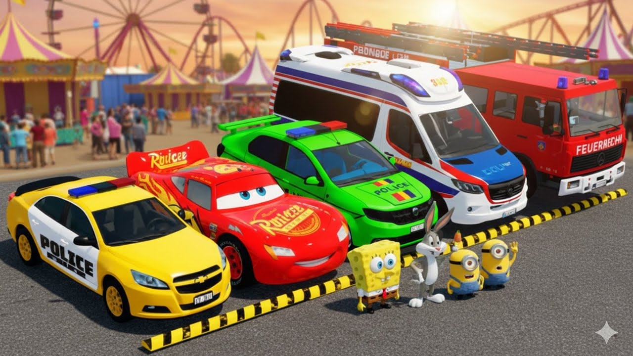 DACIA, MCQUEEN CAR, FORD POLICE CARS, AMBULANCE EMERGENCY TRANSPORTING WITH TRUCKS ! FS22 #14