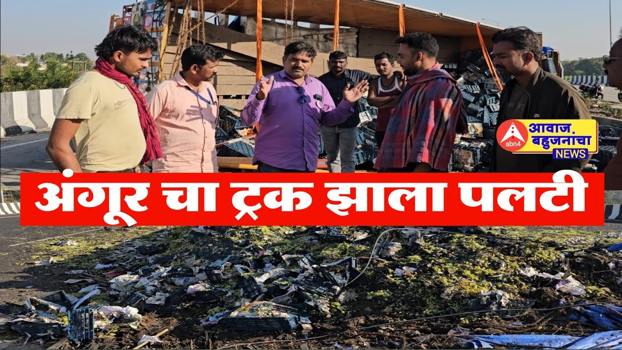 अंगुराचा ट्रक झाला पलटी, जीवित हानी नाही मात्र मोठे नुकसान, लोकांनी अंगुराचे कॅरेट लुटले -ड्रायव्हर 