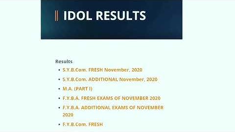 IDOL Results | Mumbai University | SY.Bcom | FY.BA | MA