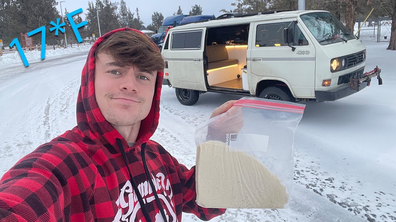 Homemade bread out of my van in a truck stop - Winter Van Life