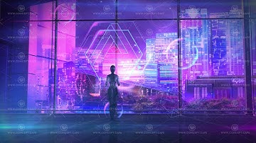 The robot works with the data hologram, 3D render.